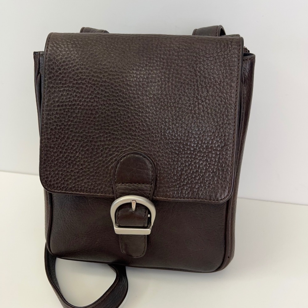 Vtg EDDIE BAUER Leather Crossbody Messenger Bag Field Organizer Brown Travel